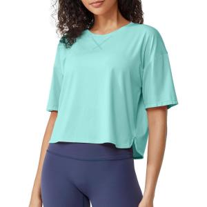 imageG4Free Lightbreeze UPF 50 Workout Tops for Women  Boxy Crop TShirts Short Sleeve Basic Tees Loose Quick Dry Running CasualLight Blue