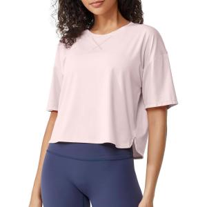 imageG4Free Lightbreeze UPF 50 Workout Tops for Women  Boxy Crop TShirts Short Sleeve Basic Tees Loose Quick Dry Running CasualLight Pink