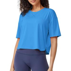 imageG4Free Lightbreeze UPF 50 Workout Tops for Women  Boxy Crop TShirts Short Sleeve Basic Tees Loose Quick Dry Running CasualOcean Blue