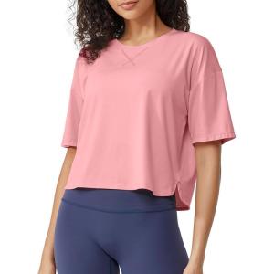 imageG4Free Lightbreeze UPF 50 Workout Tops for Women  Boxy Crop TShirts Short Sleeve Basic Tees Loose Quick Dry Running CasualPink