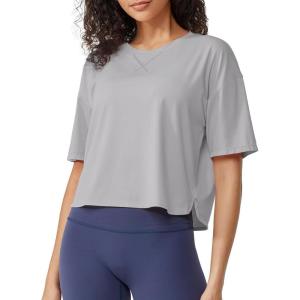 imageG4Free Lightbreeze UPF 50 Workout Tops for Women  Boxy Crop TShirts Short Sleeve Basic Tees Loose Quick Dry Running CasualSilver Gray