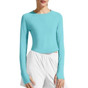 imageG4Free Lightbreeze Womens UPF 50 Long Sleeve Rash Guard Quick Dry Crop Workout Tops Thumbholes Sun Shirts Running AthleticLake Blue