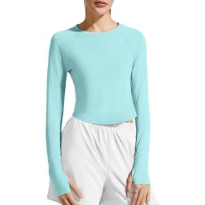 imageG4Free Lightbreeze Womens UPF 50 Long Sleeve Rash Guard Quick Dry Crop Workout Tops Thumbholes Sun Shirts Running AthleticLight Blue