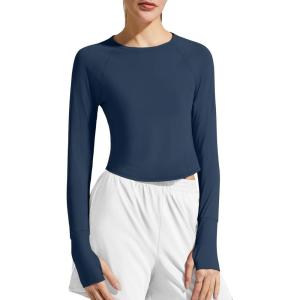 imageG4Free Lightbreeze Womens UPF 50 Long Sleeve Rash Guard Quick Dry Crop Workout Tops Thumbholes Sun Shirts Running AthleticNavy