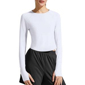 imageG4Free Lightbreeze Womens UPF 50 Long Sleeve Rash Guard Quick Dry Crop Workout Tops Thumbholes Sun Shirts Running AthleticWhite