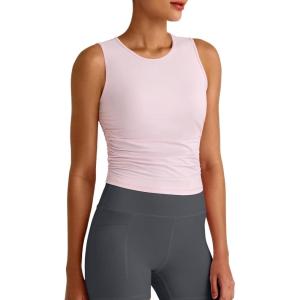 imageG4Free Skimetic Workout Tank Tops for Women Side Ruched Sleeveless High Neck Crop Top Summer Athletic Gym ShirtsBlush Pink