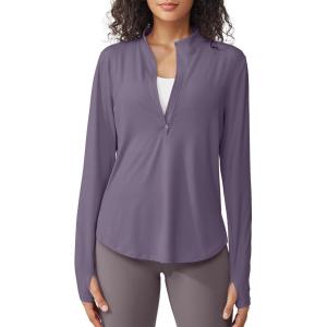 imageG4Free Womens UPF 50 Sun Shirts Lightweight Quick Dry Long Sleeve Workout Tops Lightweight Running PulloverGray Purple