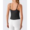 imageG4Free BareFeel Built in Bra Camisole Tops Yoga Workout Removable Padded Cami Spaghetti Strap Pilates Tank TopBlack