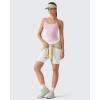 imageG4Free BareFeel Built in Bra Camisole Tops Yoga Workout Removable Padded Cami Spaghetti Strap Pilates Tank TopBlush