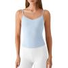 imageG4Free BareFeel Built in Bra Camisole Tops Yoga Workout Removable Padded Cami Spaghetti Strap Pilates Tank TopLight Denim