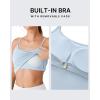 imageG4Free BareFeel Built in Bra Camisole Tops Yoga Workout Removable Padded Cami Spaghetti Strap Pilates Tank TopLight Denim