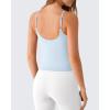 imageG4Free BareFeel Built in Bra Camisole Tops Yoga Workout Removable Padded Cami Spaghetti Strap Pilates Tank TopLight Denim