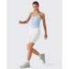 imageG4Free BareFeel Built in Bra Camisole Tops Yoga Workout Removable Padded Cami Spaghetti Strap Pilates Tank TopLight Denim