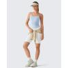 imageG4Free BareFeel Built in Bra Camisole Tops Yoga Workout Removable Padded Cami Spaghetti Strap Pilates Tank TopLight Denim