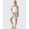 imageG4Free BareFeel Built in Bra Camisole Tops Yoga Workout Removable Padded Cami Spaghetti Strap Pilates Tank TopPure White