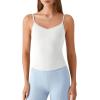 imageG4Free BareFeel Built in Bra Camisole Tops Yoga Workout Removable Padded Cami Spaghetti Strap Pilates Tank TopPure White