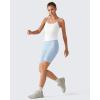 imageG4Free BareFeel Built in Bra Camisole Tops Yoga Workout Removable Padded Cami Spaghetti Strap Pilates Tank TopPure White