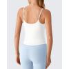 imageG4Free BareFeel Built in Bra Camisole Tops Yoga Workout Removable Padded Cami Spaghetti Strap Pilates Tank TopPure White