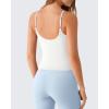 imageG4Free BareFeel Built in Bra Camisole Tops Yoga Workout Removable Padded Cami Spaghetti Strap Pilates Tank TopPure White