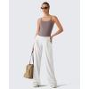 imageG4Free BareFeel Built in Bra Camisole Tops Yoga Workout Removable Padded Cami Spaghetti Strap Pilates Tank TopTaupe