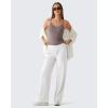 imageG4Free BareFeel Built in Bra Camisole Tops Yoga Workout Removable Padded Cami Spaghetti Strap Pilates Tank TopTaupe