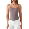 imageG4Free BareFeel Built in Bra Camisole Tops Yoga Workout Removable Padded Cami Spaghetti Strap Pilates Tank TopTaupe