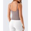 imageG4Free BareFeel Built in Bra Camisole Tops Yoga Workout Removable Padded Cami Spaghetti Strap Pilates Tank TopTaupe