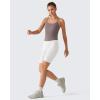 imageG4Free BareFeel Built in Bra Camisole Tops Yoga Workout Removable Padded Cami Spaghetti Strap Pilates Tank TopTaupe
