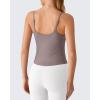 imageG4Free BareFeel Built in Bra Camisole Tops Yoga Workout Removable Padded Cami Spaghetti Strap Pilates Tank TopTaupe