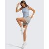 imageG4Free Lyocell Ruched Side Workout Tank Tops Woman High Neck Waist Length Gym Tanks Soft Relaxed Fit for TrainingLight Denim
