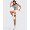 imageG4Free Lyocell Ruched Side Workout Tank Tops Woman High Neck Waist Length Gym Tanks Soft Relaxed Fit for TrainingLight Gray