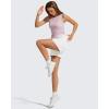 imageG4Free Lyocell Ruched Side Workout Tank Tops Woman High Neck Waist Length Gym Tanks Soft Relaxed Fit for TrainingLight Pink