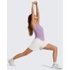 imageG4Free Lyocell Ruched Side Workout Tank Tops Woman High Neck Waist Length Gym Tanks Soft Relaxed Fit for TrainingLight Purple