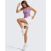 imageG4Free Lyocell Ruched Side Workout Tank Tops Woman High Neck Waist Length Gym Tanks Soft Relaxed Fit for TrainingLight Purple