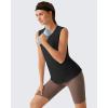 imageG4Free Lyocell Workout Running Tank Tops High Neck Athletic Tanks Loose Fit Hip Length Yoga Tennis TopBlack