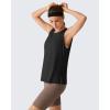 imageG4Free Lyocell Workout Running Tank Tops High Neck Athletic Tanks Loose Fit Hip Length Yoga Tennis TopBlack