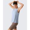 imageG4Free Lyocell Workout Running Tank Tops High Neck Athletic Tanks Loose Fit Hip Length Yoga Tennis TopLight Denim