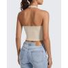 imageG4Free Ribbed Halter Crop Tank Tops Backless Going Out Camisoles Open Back Y2K Slim Fit Cropped Cami TopLight Khaki