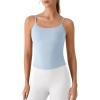 imageG4Free BareFeel Built in Bra Camisole Tops Yoga Workout Removable Padded Cami Spaghetti Strap Pilates Tank TopLight Denim