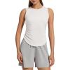 imageG4Free Lyocell Ruched Side Workout Tank Tops Woman High Neck Waist Length Gym Tanks Soft Relaxed Fit for TrainingPure White