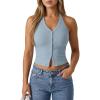 imageG4Free Ribbed Halter Crop Tank Tops Backless Going Out Camisoles Open Back Y2K Slim Fit Cropped Cami TopBlue Willow