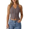 imageG4Free Ribbed Halter Crop Tank Tops Backless Going Out Camisoles Open Back Y2K Slim Fit Cropped Cami TopTaupe
