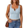 imageG4Free Ribbed Henley Tank Top Cropped Going Out Tanks Square Neck Sleeveless Vacation Crop TopsBlue Willow