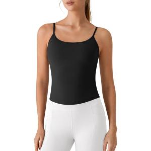 imageG4Free BareFeel Built in Bra Camisole Tops Yoga Workout Removable Padded Cami Spaghetti Strap Pilates Tank TopBlack