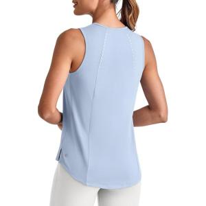 imageG4Free Lightweight Workout Tank Tops for Women High Neck Athletic Long Tanks Sleeveless Summer Running Gym ShirtsLight Denim