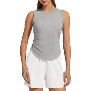 imageG4Free Lyocell Ruched Side Workout Tank Tops Woman High Neck Waist Length Gym Tanks Soft Relaxed Fit for TrainingLight Gray