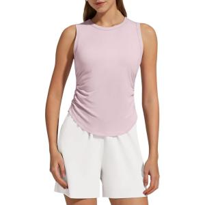 imageG4Free Lyocell Ruched Side Workout Tank Tops Woman High Neck Waist Length Gym Tanks Soft Relaxed Fit for TrainingLight Pink