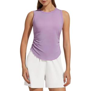 imageG4Free Lyocell Ruched Side Workout Tank Tops Woman High Neck Waist Length Gym Tanks Soft Relaxed Fit for TrainingLight Purple