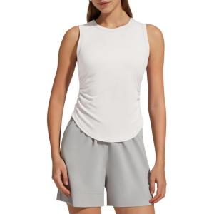 imageG4Free Lyocell Ruched Side Workout Tank Tops Woman High Neck Waist Length Gym Tanks Soft Relaxed Fit for TrainingPure White