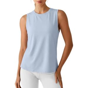 imageG4Free Lyocell Workout Running Tank Tops High Neck Athletic Tanks Loose Fit Hip Length Yoga Tennis TopLight Denim